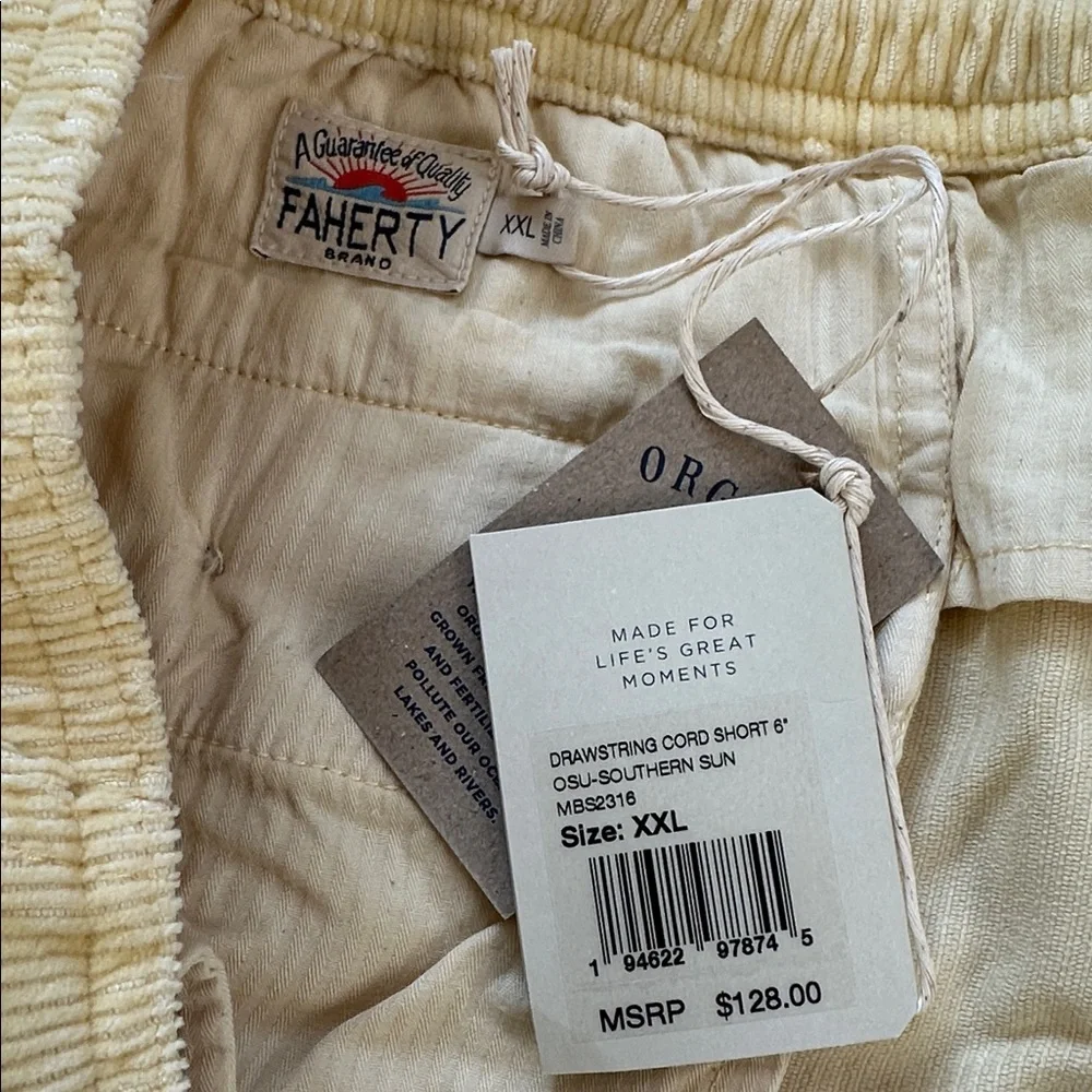 Faherty Shorts Drawstring Men XXL Organic Cotton Corduroy Cord Shorts 6”